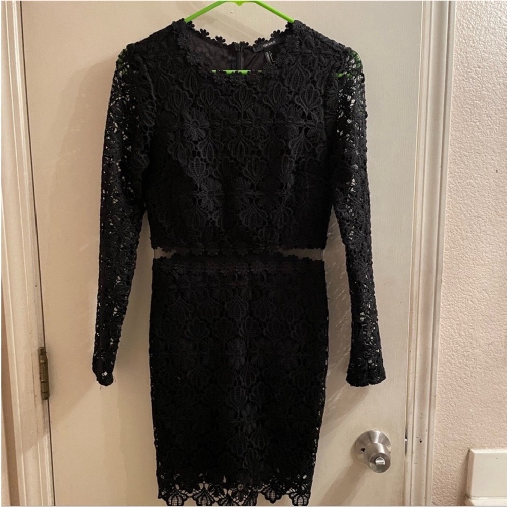 Forever 21 Black Cut Out Lace Dress Size Small Fits XS